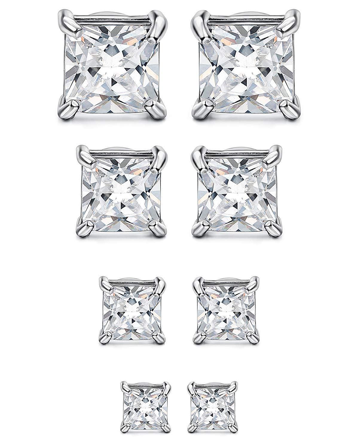 Yadoca 4 Pairs Stainless Steel Magnetic Stud Earrings for Men Women Non-Piercing Clip On Earrings Cubic Zirconia 4-7 mm