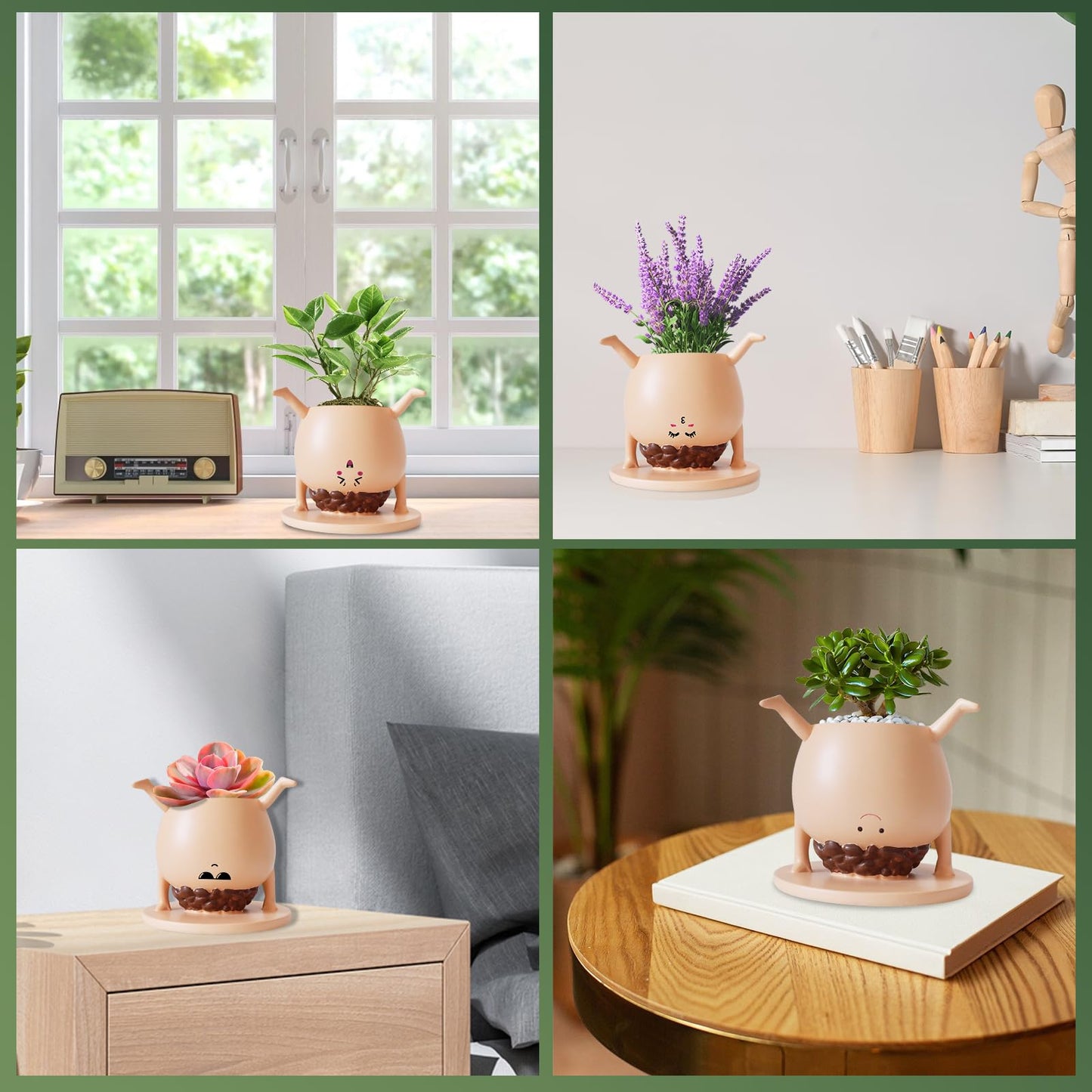 SNILORM Cute Face Planter, Funny Planters for Indoor and Outdoor Plants, Cute Succulent Pot with Sticker, Christmas Birthday Gift Idea Friend Boyfriend Husband Bestie Men Women