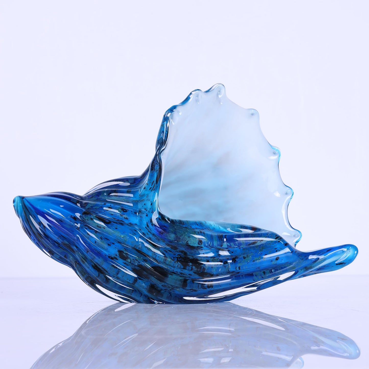 Sea Glass Art Figurines Hand Blown Sea Glass Conch Decor - Ocean Themed Coastal Room Decor, Sea Shell Sculpture Storage for Coastal Room Knick Knacks, Home Kitchen Decorations Above Cabinets (A)