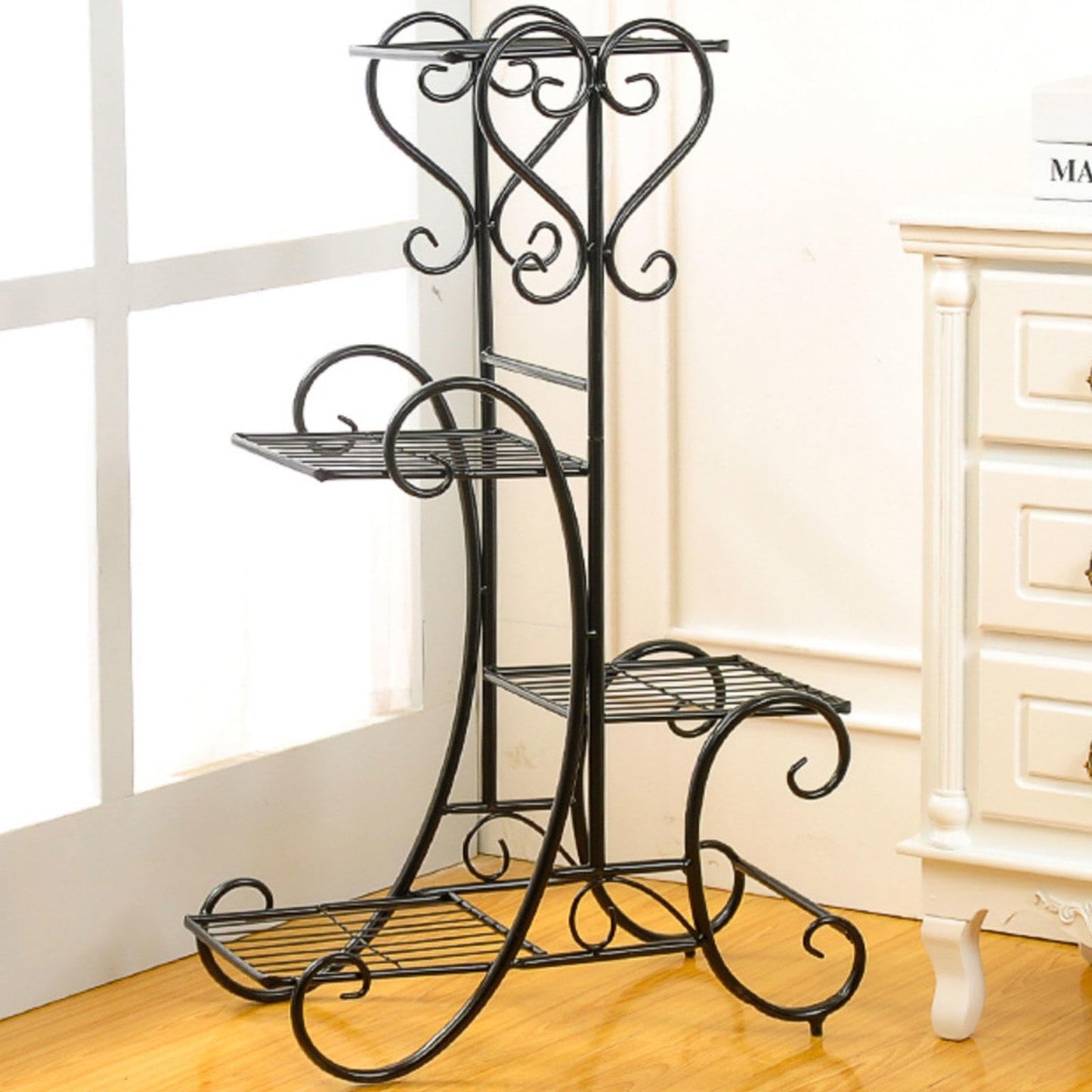 YEDECOR Plant Stand, Heavy Duty Metal Planter Holder Indoor Outdoor, 4 Tier Flower Pot Display Rack, Corner Plant Shelf for Garden Patio Living Room Flower Stand,Black