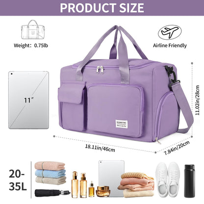AMXNX Sports Gym Travel Duffel Bag For Women Shoes Compartment with Dry Wet Separated Pocket Weekender Bag Overnight Training