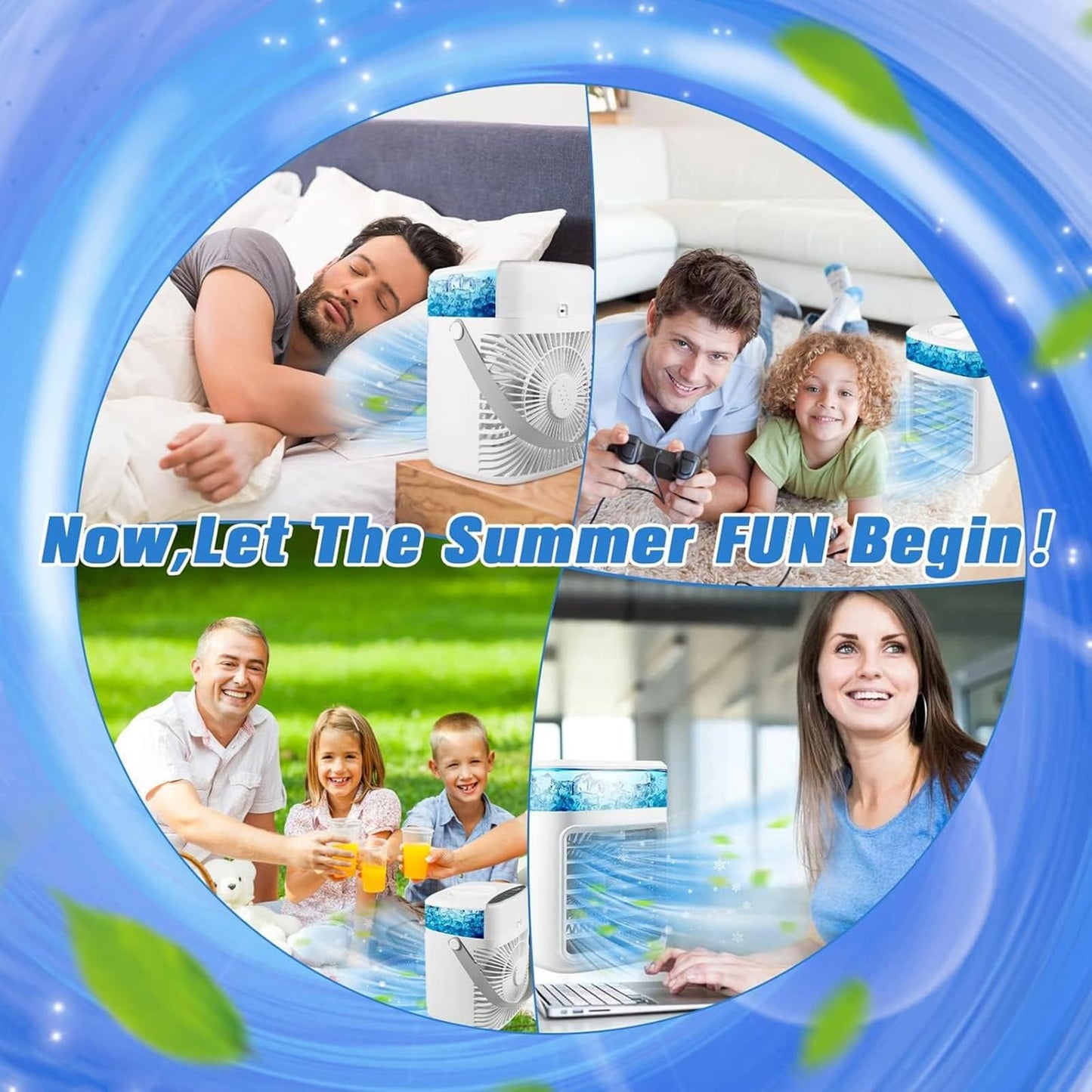 Portable Air Conditioner, 3 Speeds Personal Evaporative Air Cooler with 2/4H Timer, 450ml Rechargeable Mini Air Conditioner, Quiet Portable AC Unit Fan for Office Desk Home Bedroom Camping Car