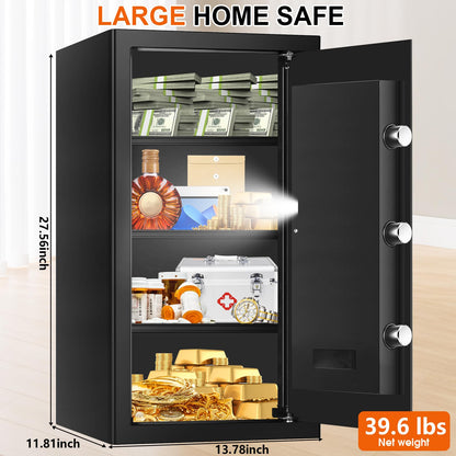 6.1 Cuft Heavy Duty Fire Security Home Safe Box, Large Floor Safe with Digital Keypad & Key Lock, Fire Proof Safes for Home with Three Removable Shelf, Anti-theft Fire Safes for Money, Cash, Documents