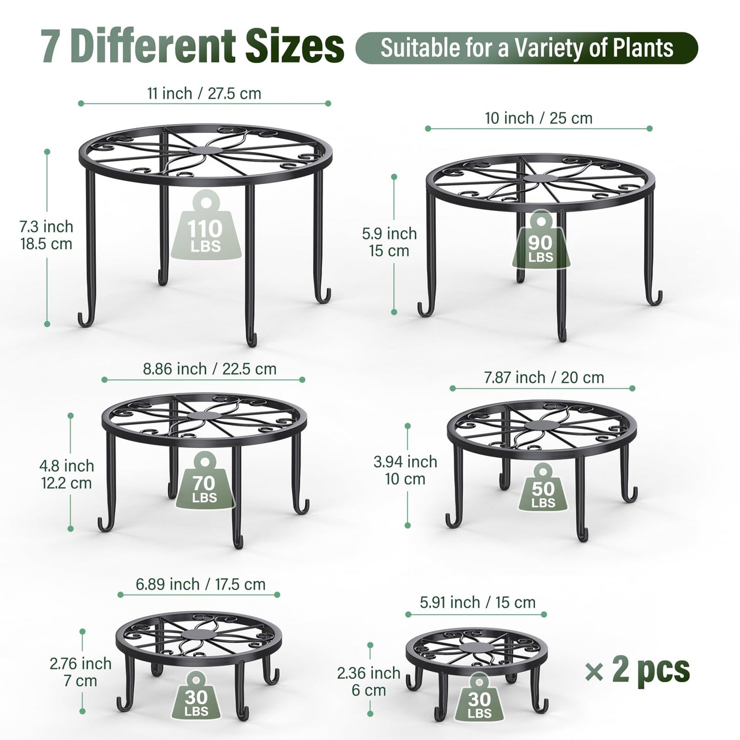 ORNQZ ANXI 7 Pack Metal Plant Stands, Anti-Rust Plant Holder Outdoor Flower Pot Stands, Indoor Plant Stands for Patio, Heavy Duty Plant Shelf Multiple Plant Display for Home, Garden