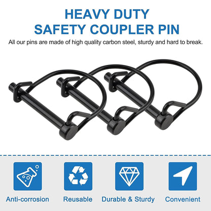 INCREWAY 28 pcs Wire Lock Pin, 1/4" Heavy Duty Safety Coupler Shaft Locking Pin Round Loop Wire Lock Trailers Pin for Farm Lawn Garden