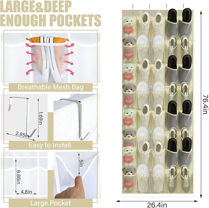 Windyun 40 Over the Door Shoe Organizer Large Breathable Mesh Pockets Hanging