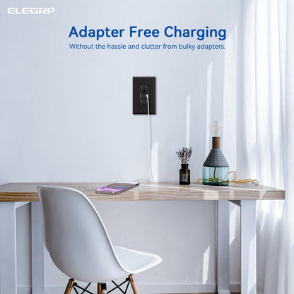 ELEGRP USB Outlets, 15 Amp Wall Outlet with 3 USB Ports, Dual USB C Ports Outlets, TR Tamper-Resistant USB Outlets Receptacles, Wall Plate Included, UL/CUL Listed, 10 Pack, Black