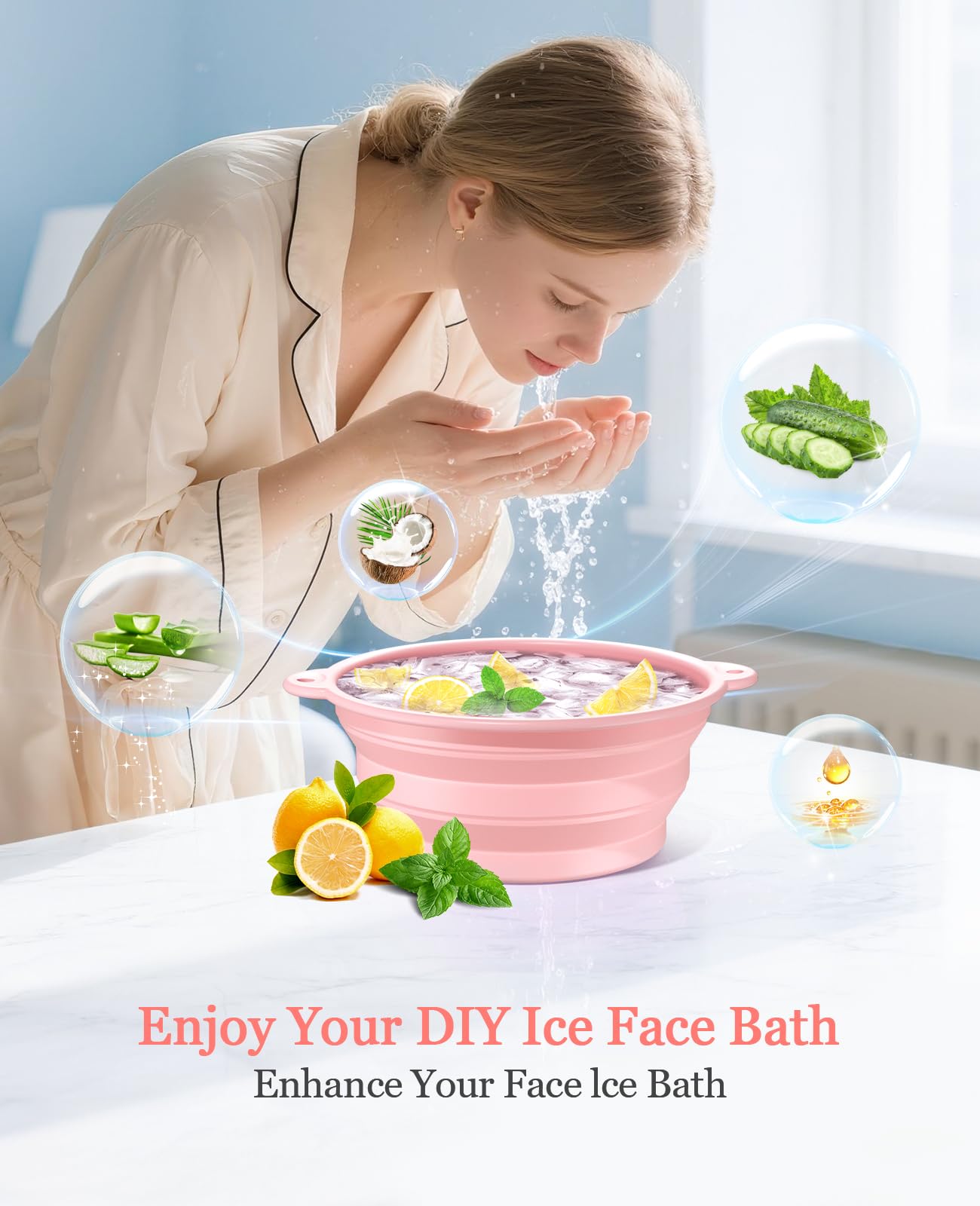 Face Bowl for Ice with Built-in Ice Tray – Collapsible Silicone Facial Ice Bath Bowl for Cold Plunge Therapy, Skin Tightening & Acne Relief – Portable Spa Tool for Home & Travel(Black)