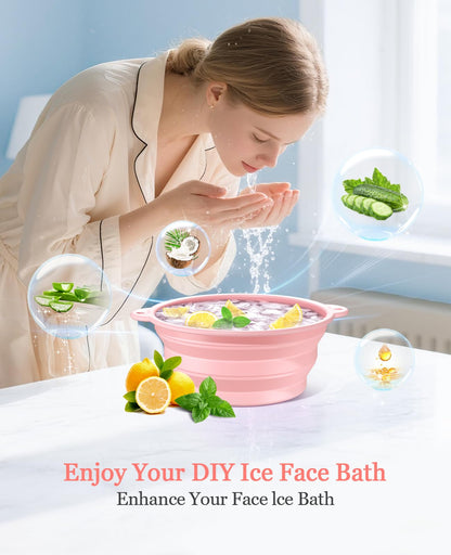 Face Bowl for Ice with Built-in Ice Tray – Collapsible Silicone Facial Ice Bath Bowl for Cold Plunge Therapy, Skin Tightening & Acne Relief – Portable Spa Tool for Home & Travel(Black)