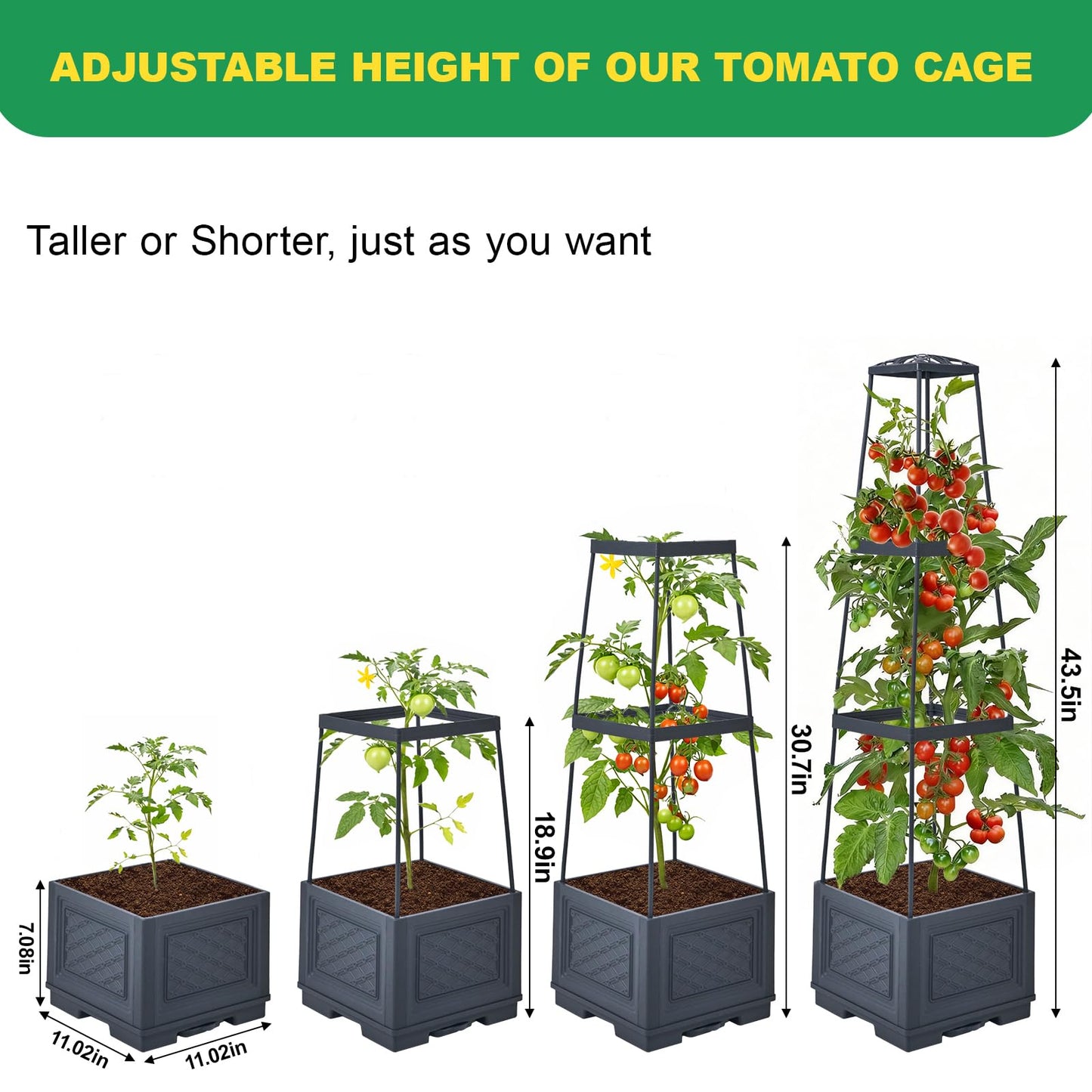 Raised Garden Bed, Tomato Cages for Garden, Tomato Cage, Raised Garden Beds Outdoor, Planter Box with Trellis, 44.8" Self-Watering Tomato Planter for Climbing Plants Vegetables Flowers(With Wheels)