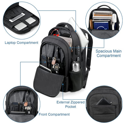 Tzowla Travel Laptop Backpack,Durable Water Resistant Anti-Theft 42L Extra Large 15.6 Inch with USB Charging Port and Lock Fit Computer Business Bookbag for Women Men College School Gift-Black