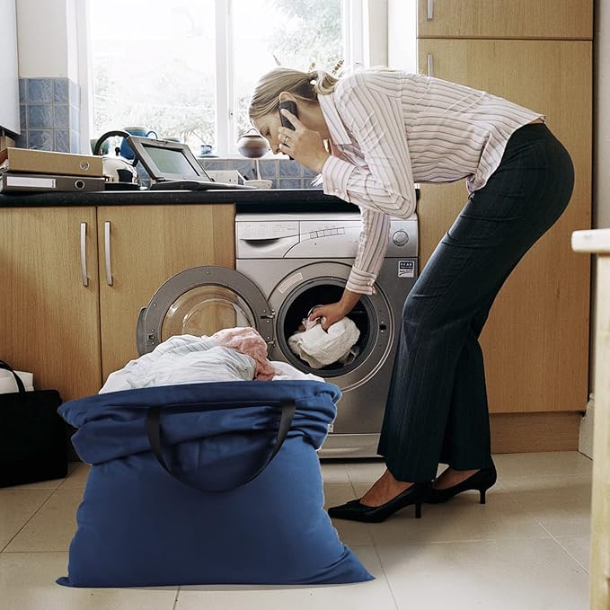 Cotton Canvas Laundry Bag with Handles & Drawstring Straps, Heavy Duty Extra