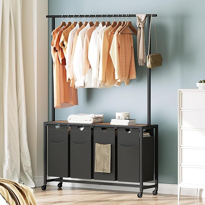 Laundry Sorter 4 Section, Rolling Laundry Hamper