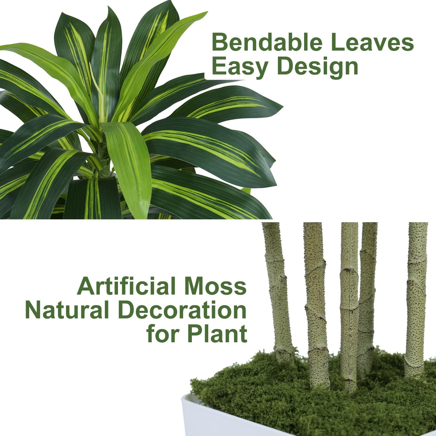 Keeplush 5FT Artificial Dracaena Tree - High-Density Foliage Fake Plant with White Tall Planter - Faux Yucca Floor Plant for Home Office Decor Indoor