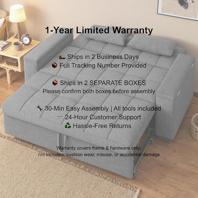Gizoon 3 in 1 Convertible Sofa Bed, 63.6'' Pull Out Couch