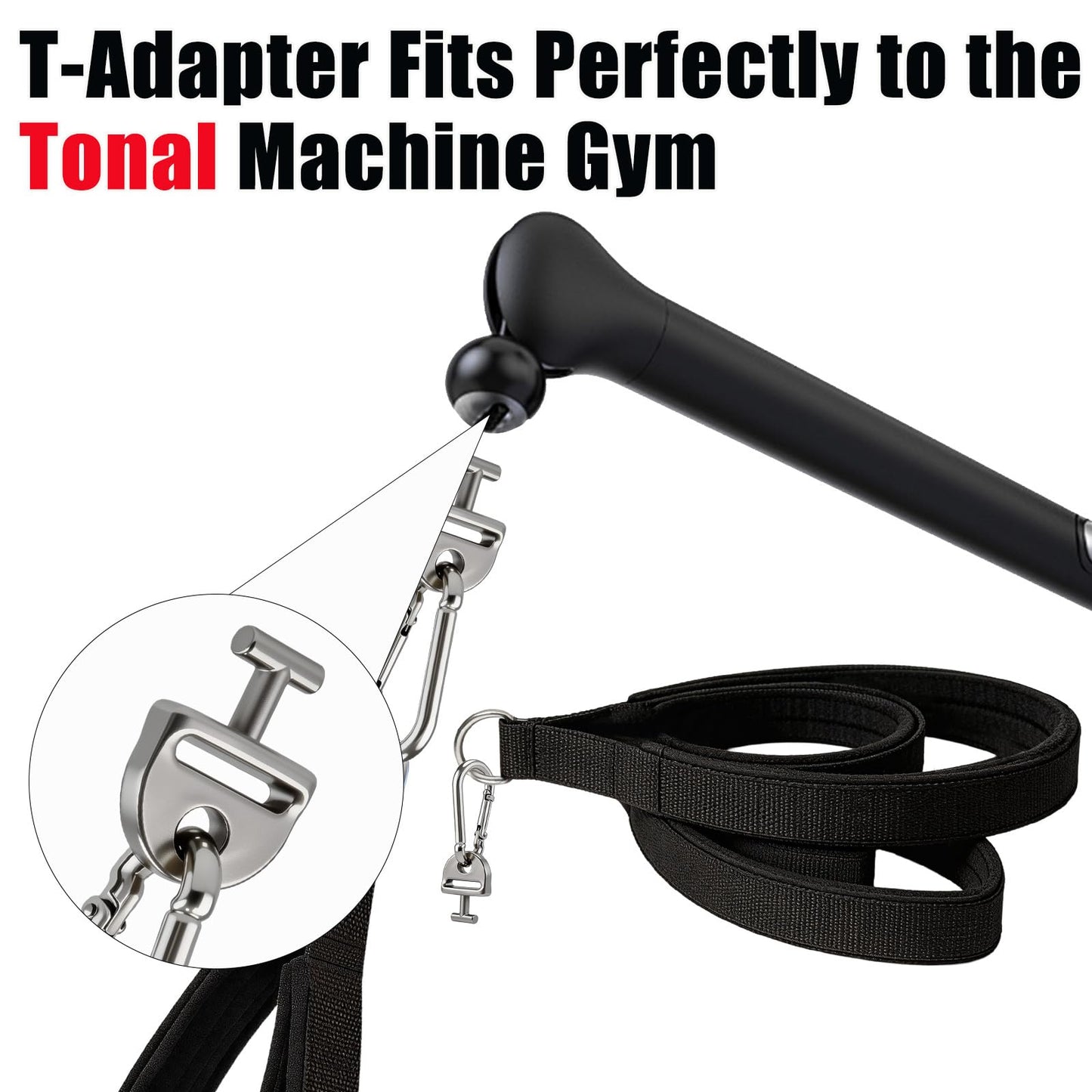 Pilates Loops Compatible with Tonal Smart Home Gym, Double Loop Soft Lined Pilates Straps with T Lock Adapter, W/Snap Hooks, D-Ring Straps for Home Gym & Yoga Workout Accessories (2Pcs)