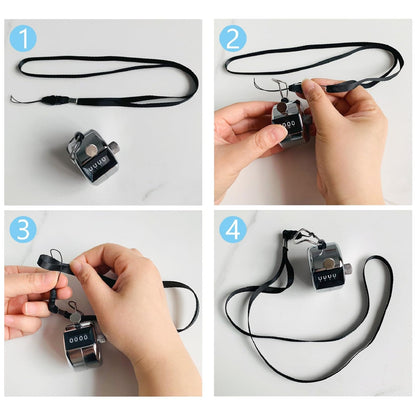 BGJRBY 3 Pack Hand Tally Clicker Counter 4 Digit Display Mechanical Palm with Metal Finger Ring for Coaching, Knitting, Lap, Fishing, Golf and Row Sport with 2-Nylon Lanyard (Black White Silver)