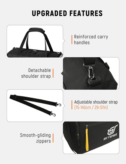 SKYSPER 30L Gym Duffel - Sports Bag Small with Wet Pocket for Sport, Travel, Fitness & Workout Men Women(Black)