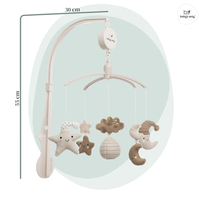 Baby's Only - Musical Mobile Baby Heaven - with Knitted Figures - Baby Music Box with Music - Easy to Attach - Mobile Baby with Music - for Boys and Girls - Clay/Warm Linen
