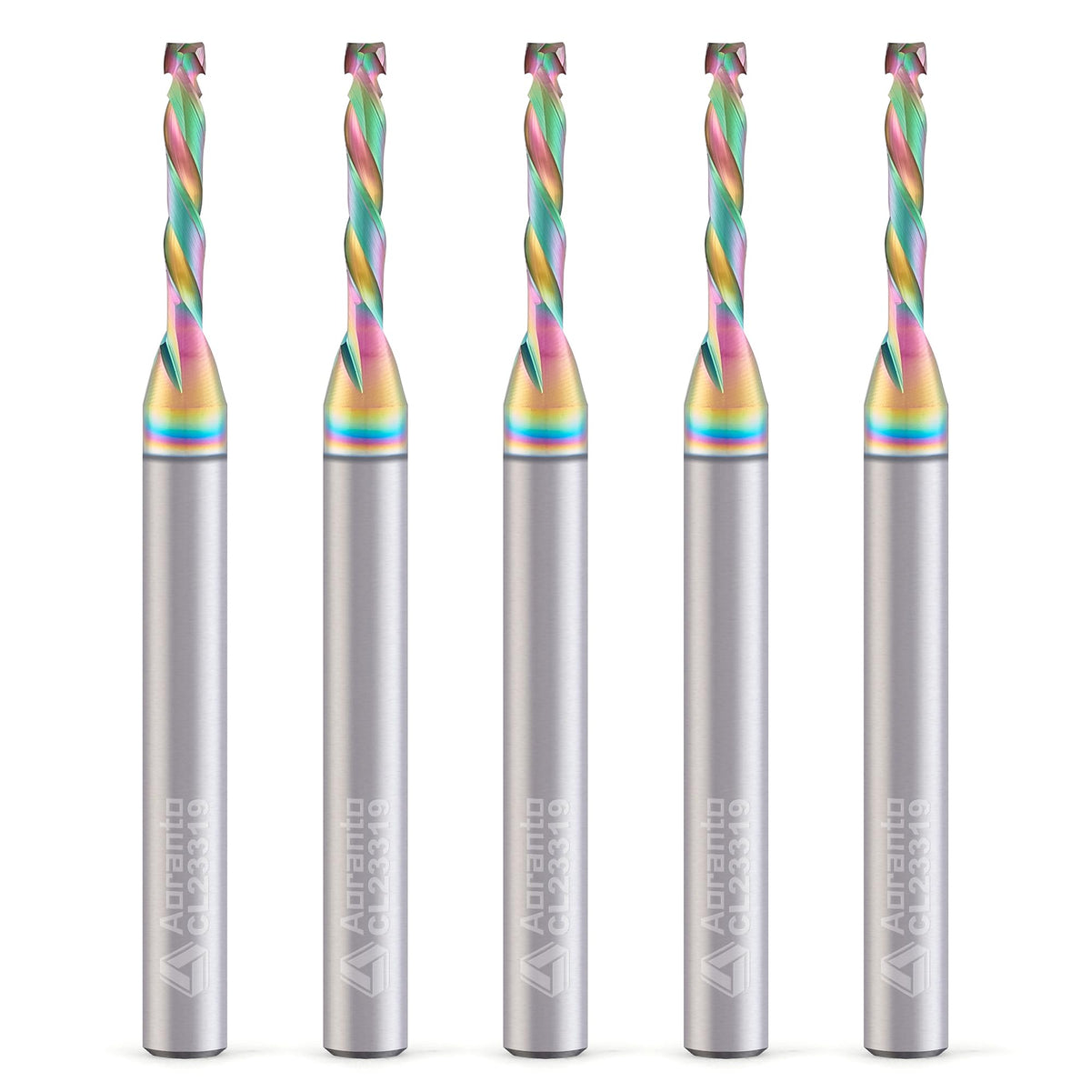 Aoranto CL23319 1/8" Up&Down Compression Spiral CNC Router Bits 1/4" Shank, Industrial Quality Extra Long Life Coating Solid Carbide End Mill for Wood Mortise Slot Carving, 1/8" Dia x 3/4" CL, 5 Pack