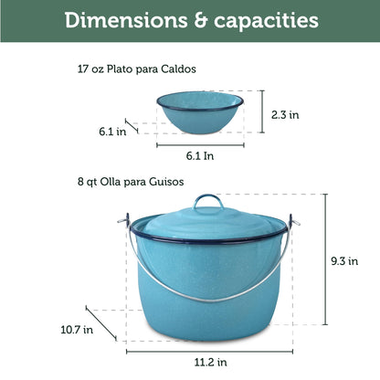 Cinsa 8-Piece Enameled Steel Stock Pots (14 & 8 QT) with Lids, Turquoise Blue Cookware Set