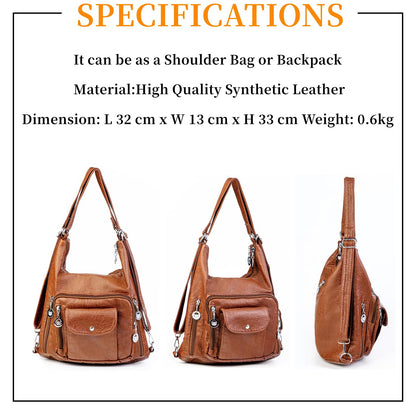 T-Kims Women Handbag Hobo Bag Tote Bags Shoulder Bag Soft Washed Leather Multifunctional Messenger Bag (Brown)