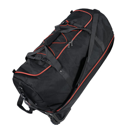 Vrtisa 110L Expandable to 140L 32” Foldable Oxford Soft-Sided Rolling Duffle Bag with 2 Heavy-Duty Wheels,2 Large Compartments,Adjustable Shoulder Strap and Attached Organizer Pouch,Black Red