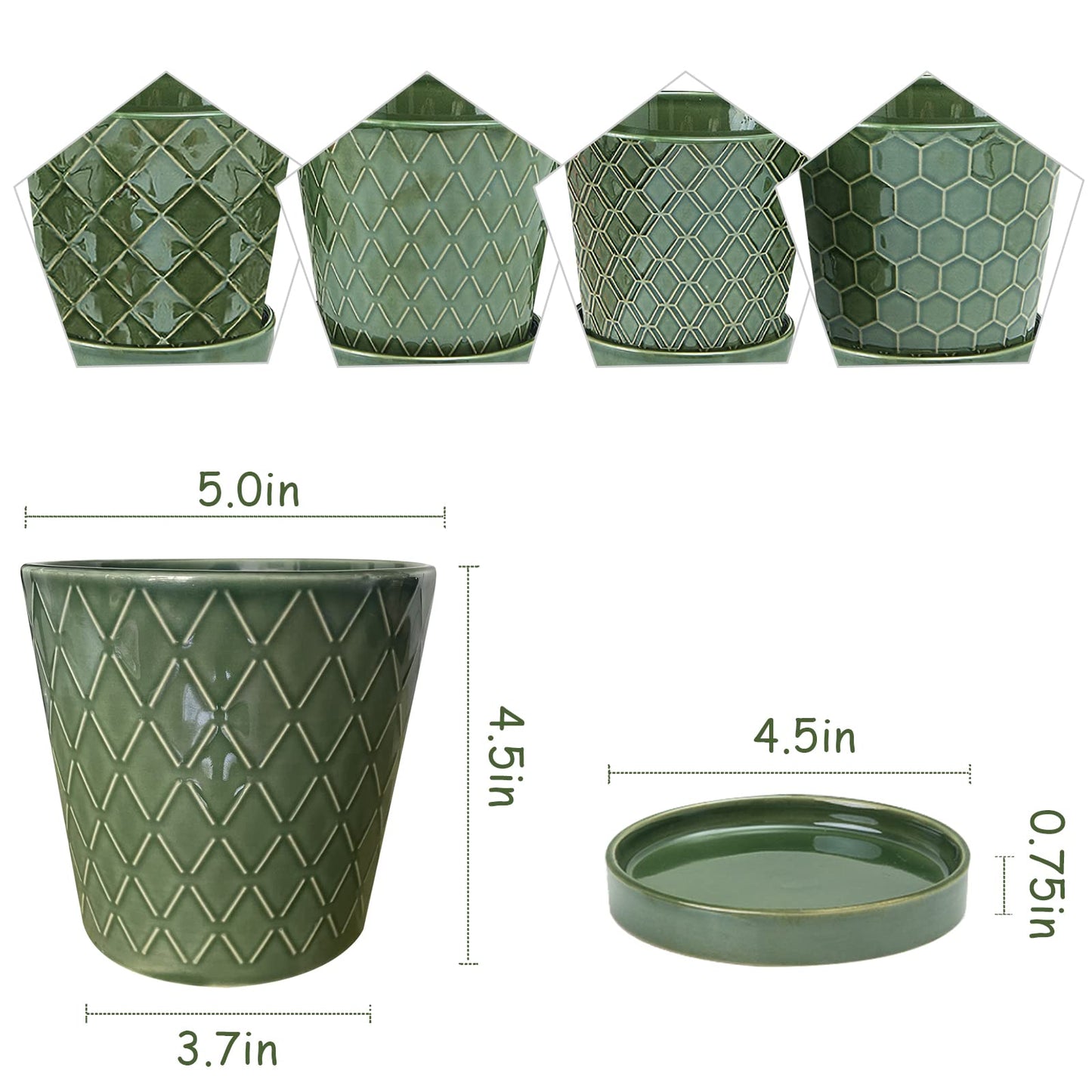 EFISPSS Flower Planter –5 inch Ceramic Plant Pots with Drainage Hole and Ceramic Tray - Gardening Home Desktop Office Windowsill Decoration Gift Set of 4 - Plants NOT Included