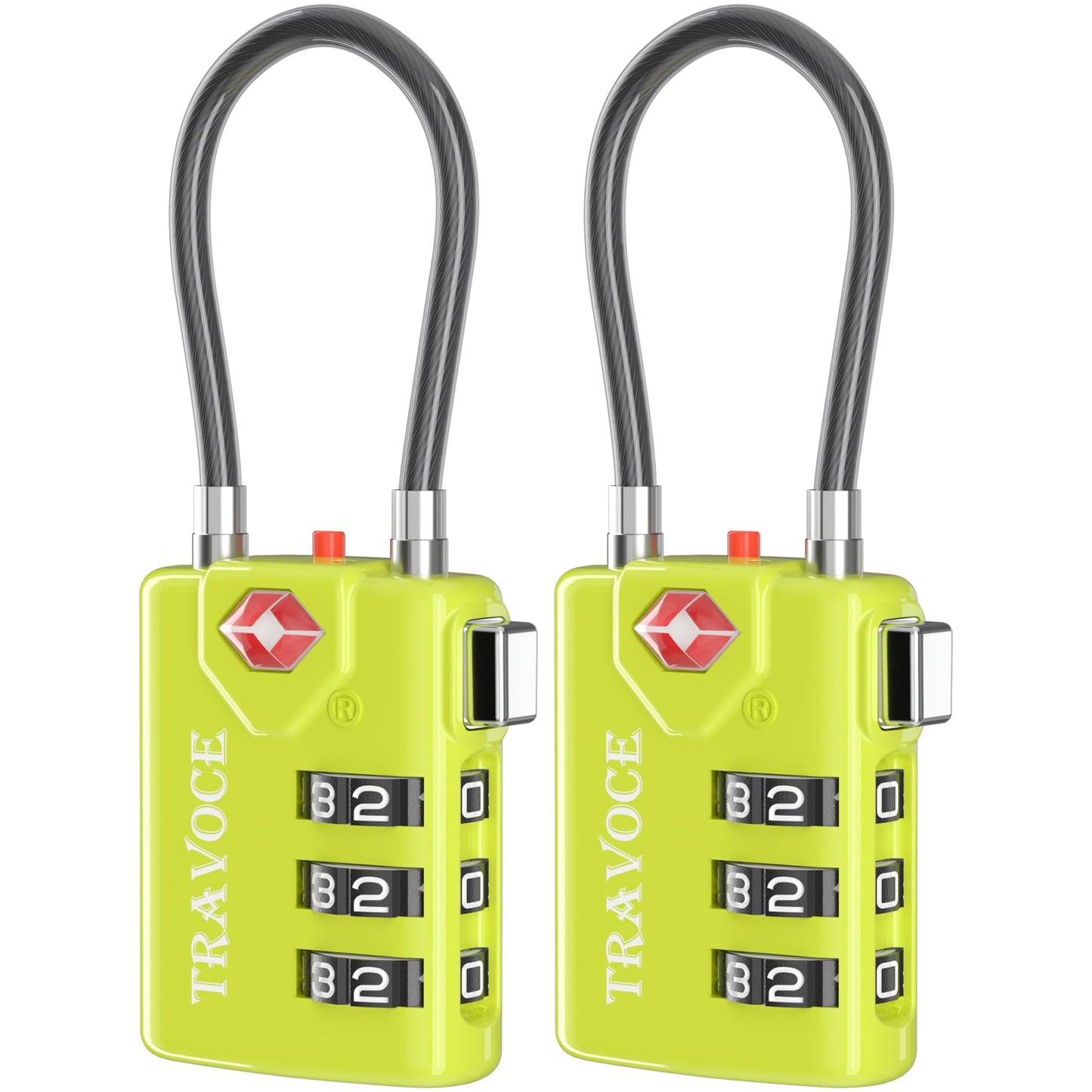 Search Alert TSA Approved Travel Combination Luggage Cable Locks for Suitcase, Gym Locker,Toolbox,Backpack 1,2,4,6 &10 pk (Lime 2 Pack)