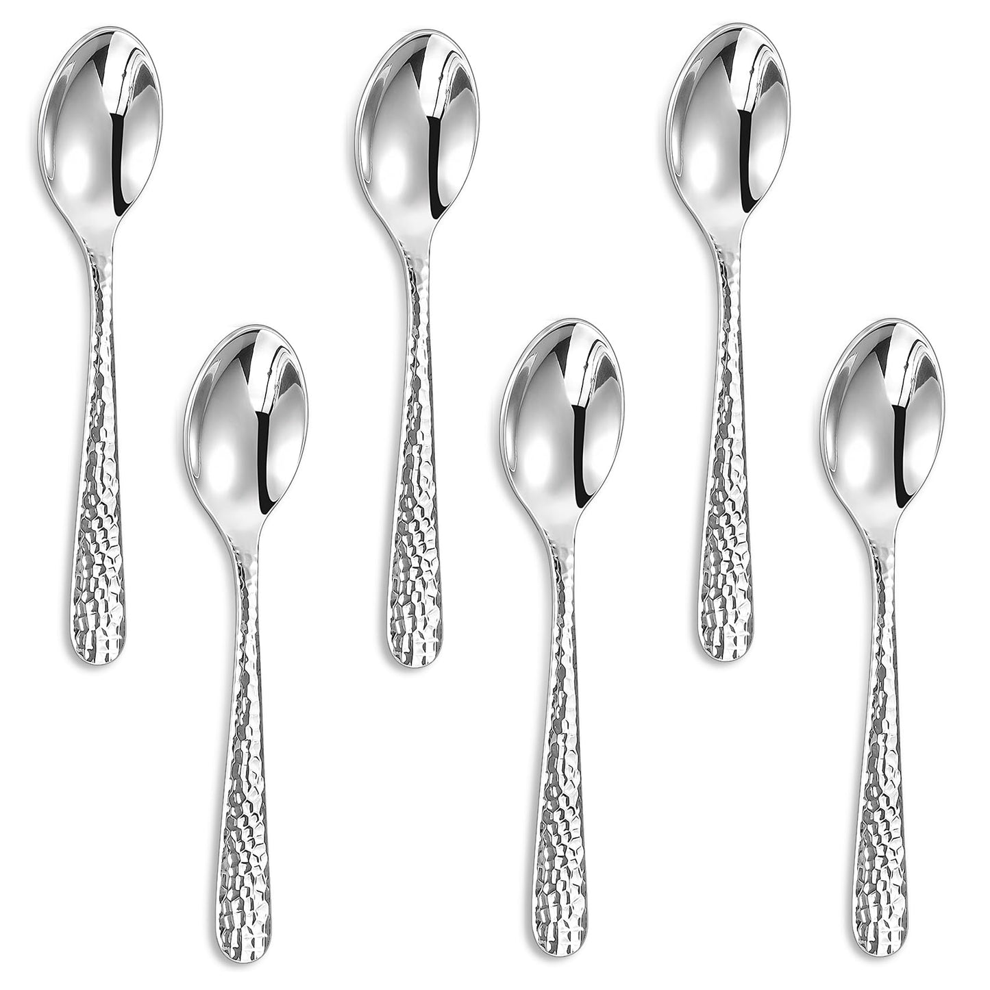 KEAWELL Premium Louise Hammered Coffee Spoons, 18/10 Stainless Steel, 4.4-Inch Demitasse Espresso Size, Brightly Mirror Polished, Set of 6, Dishwasher Safe (6, 4.4 inches)