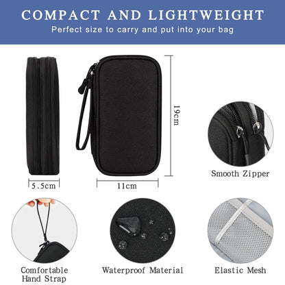 Simpolor Cable Organiser Bag, Double-Layer Electronics Accessories Bag Organiser for Cables, Universal Carry Travel Gadget Bag for Cables, Power Bank, USB Drive, Charger Hard Disk - Black