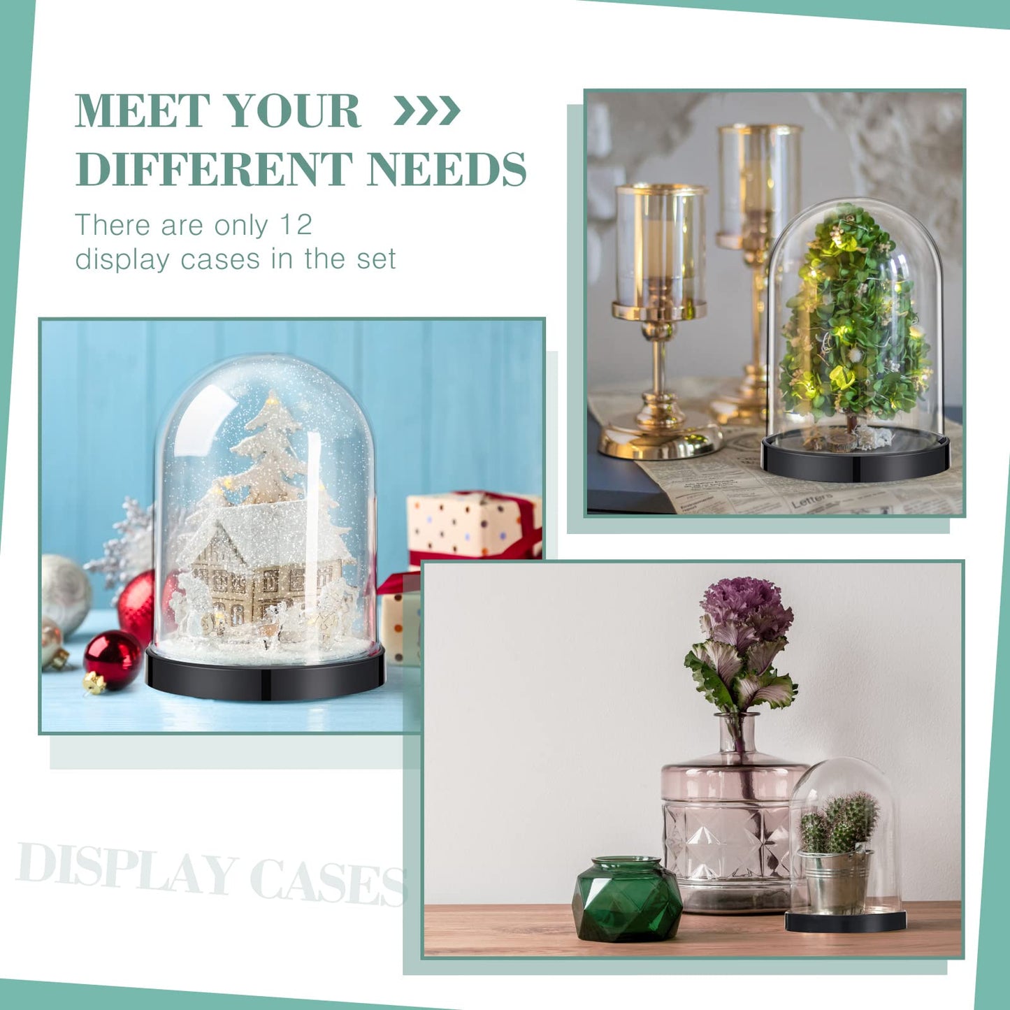 Zhengmy Plastic Dome Display Case Cloche Bell Jar with Base Clear for Collectibles Rose Office Home Tabletop Centerpiece Decoration(2 Pieces)
