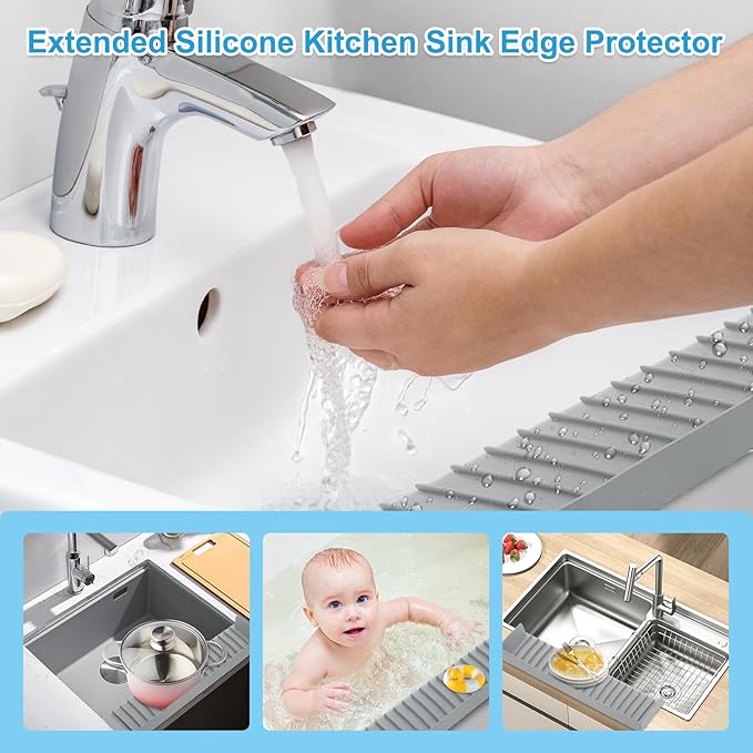 Silicone Faucet Splash Guard 4" x 14", Faucet Water Catcher Mat, Longer