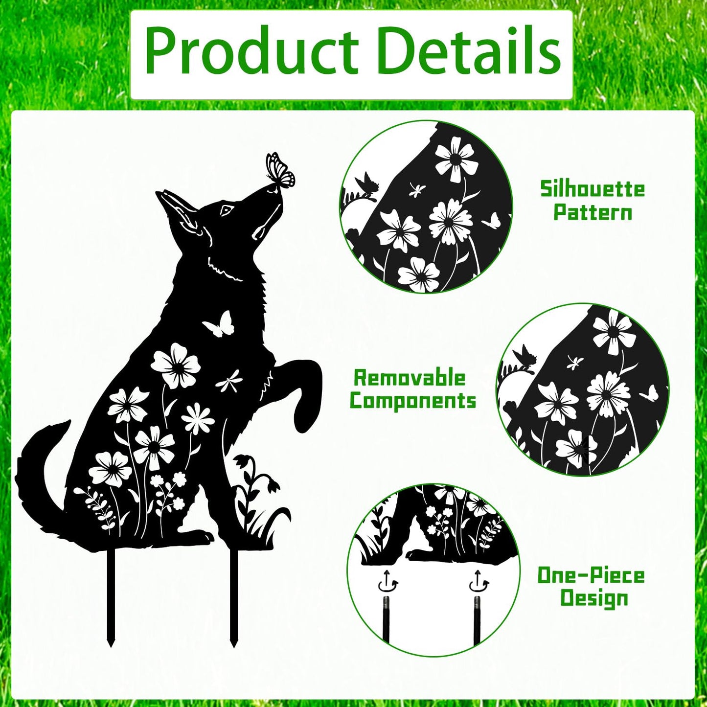 Rngmsi German Shepherd Metal Garden Stakes Yard Decor, 2PCS Black Dog Silhouette Statues Garden Decorative Gifts for Yard Art, Patio, Outside, Lawn Ornaments, Christmas, Backyard