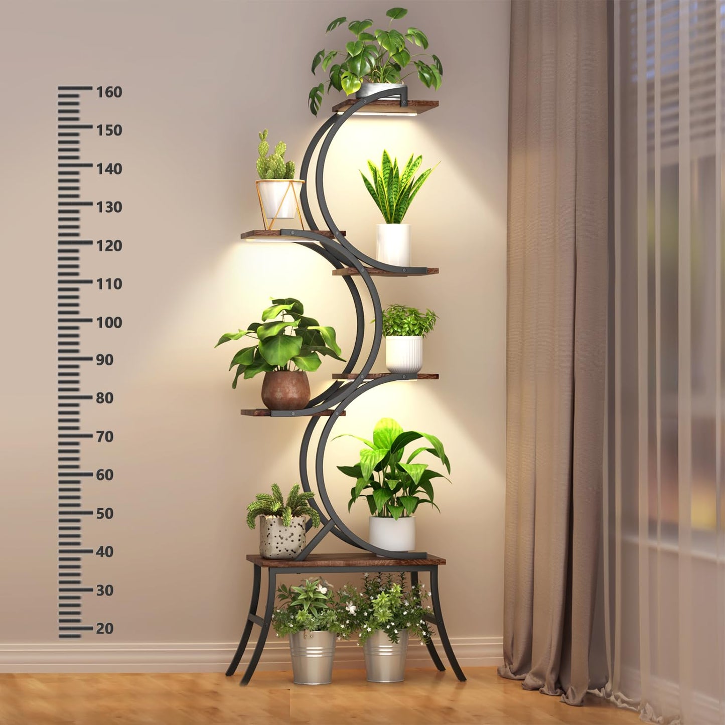 Nevsokio Indoor Plant Stand with Grow Lights 63 Inch Large Tall Planting Pots 6-Tier Metal Corner Flower Shelf Small Plant Rack Home Decor Display