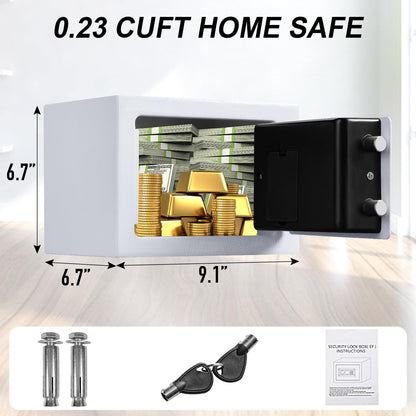 Tenamic Safe Box 0.23 Cubic Feet Electronic Digital Security Box, Keypad Lock Box Cabinet Safes, Solid Alloy Steel Office Hotel Home Safe, HB17 White