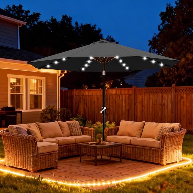 ABCCANOPY 10FT Durable Solar Led Patio Umbrellas with 32LED Lights (Dark Gray)