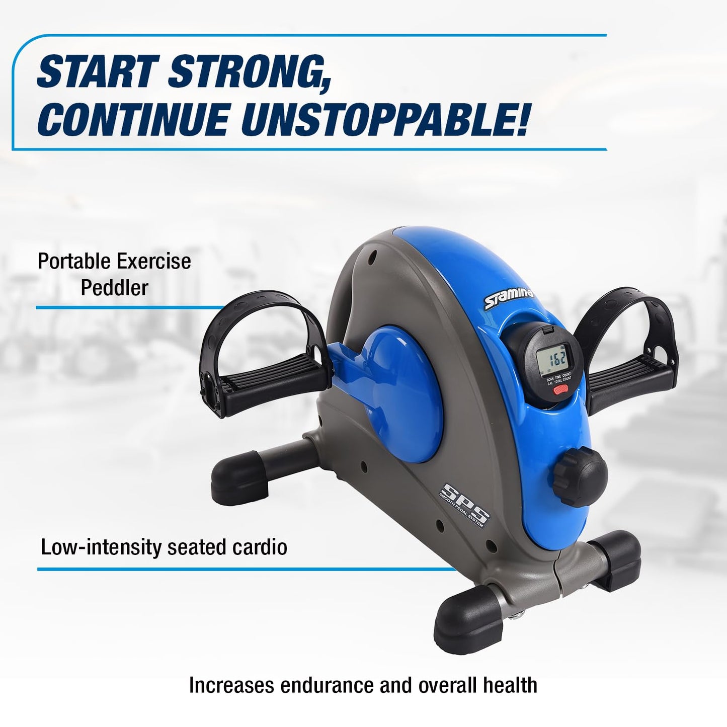 Stamina Mini Exercise Bike with Smooth Pedal System - Portable Pedal Exerciser - Cardio Equipment Fitness Bike - Stationary Bike for Home Workout - Blue
