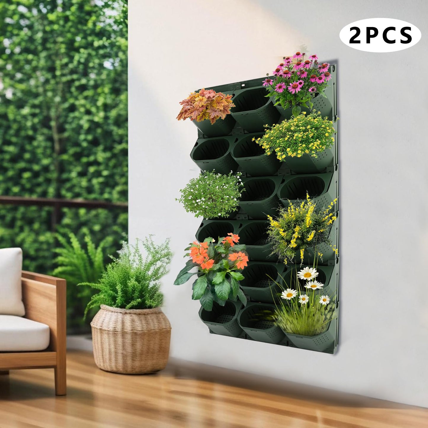 Titunjian Self Watering Wall Planter with 36 Pots Vertical Wall Planters Indoor Outdoor Plant Flower Pot Holder Space-Saving Garden Planter for Herbs Vegetables Flowers (Green)