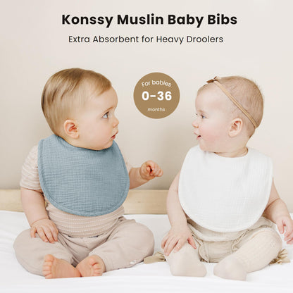 Konssy Muslin Baby Bibs 8 Pack Baby Bandana Drool Bibs Cotton for Unisex Boys and Girls, Soft Absorbent Set for Teething and Drooling