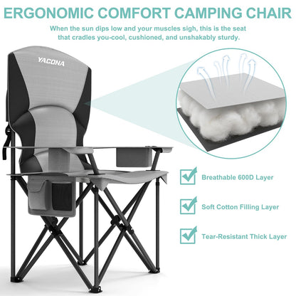 Oversized Camping Chairs 2 Pack - 500lbs Support Folding Camping Chair for Adults w/Padded Back & Arm Sport Chairs, Cup Holder Cooler Bag, Heavy Duty Portable Lawn Chairs for Sports Garden Beach