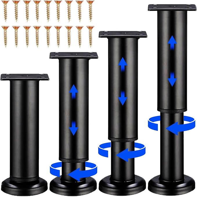 4PCS Adjustable Furniture Couch Cabinet Legs 4.72-7.48 Inch, Heavy Duty