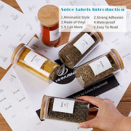 Glass Spice Jars with Bamboo Lids - 20 Pcs Thicken(2.4mm) 4oz Airtight Seasoning Containers with 131 Waterproof Minimalist Spice labels Preprinted - Small herb Jars for Pantry Organization and Storage