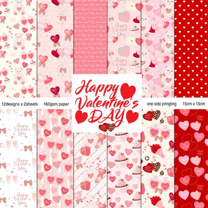 24 Sheets Scrapbooking Supplies Paper Christmas Scrapbook Paper 6"×6”, Cardstock Paper Assorted Patterned for DIY Decorative and Christmas and Valentine's Day( Love - A)