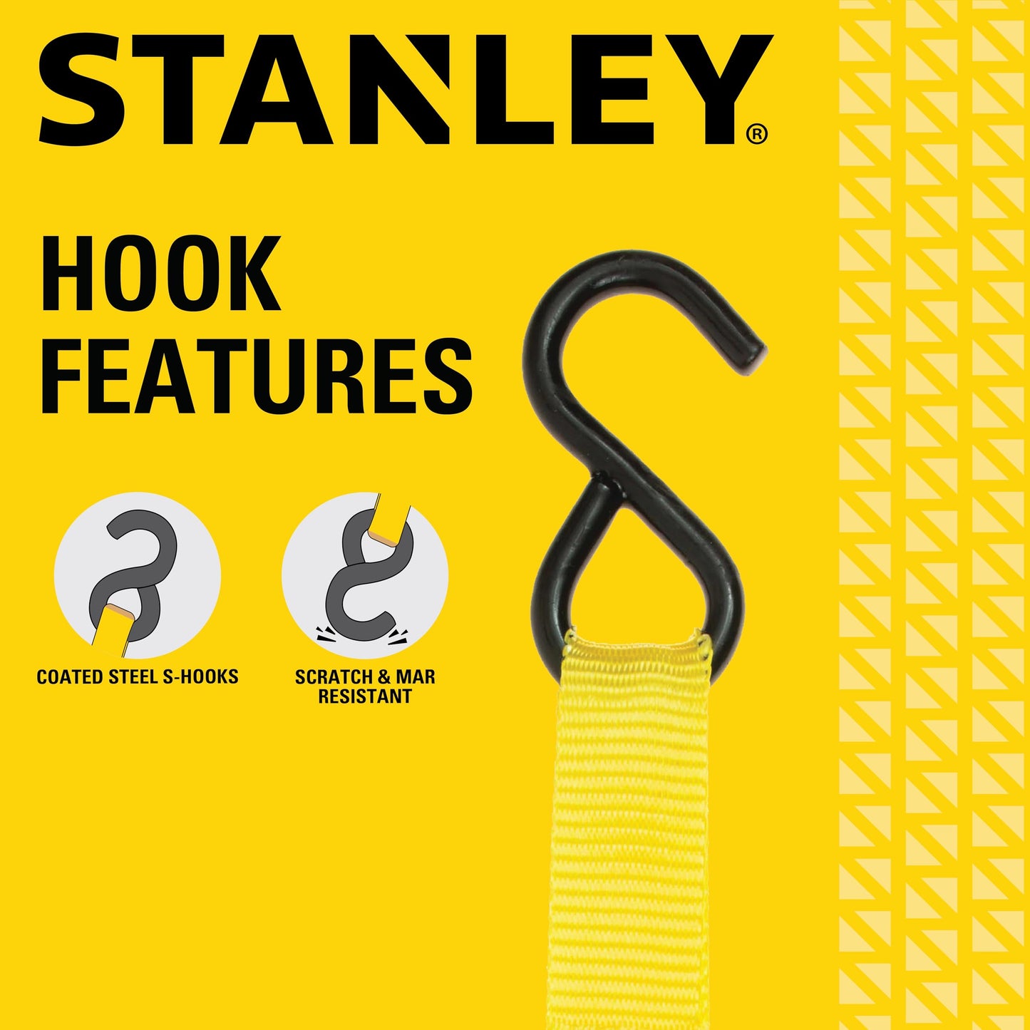 STANLEY S9500 Black/Yellow 1" x 10' Ratchet Straps - Light Cargo (300 lb Working Load / 900 lb Break Strength), 4 Pack