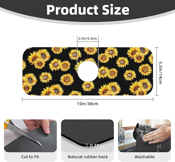 Faucet Draining Mat For Kitchen Sink, Sunflower Flower Black Diatom Mud