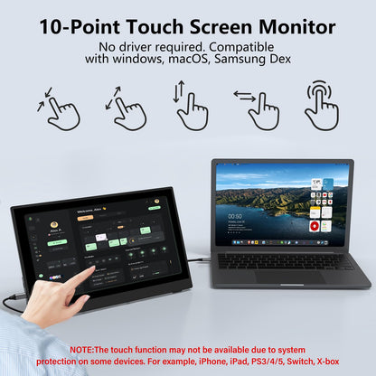 InnoView Portable Monitor Touchscreen 15.6" 1080P 10-Point Touch Screen Monitor Portable with Protective Sleeve Built-in Stand, 1200:1 HDMI USB C Travel Monitors for Laptop, PC, Phone