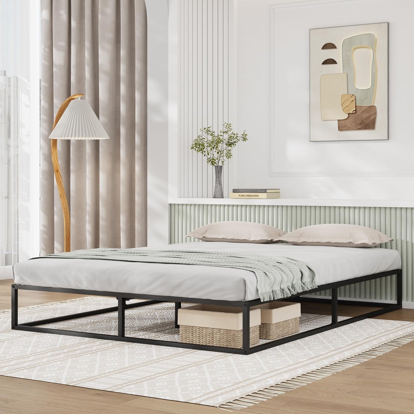 Novilla Queen Bed Frame, Metal Platform Bed Frame, Sturdy Metal Bed Frame, Wood Slats Support, No Box Spring Needed, Durable and Safe, Easy Assembly, Dark Black