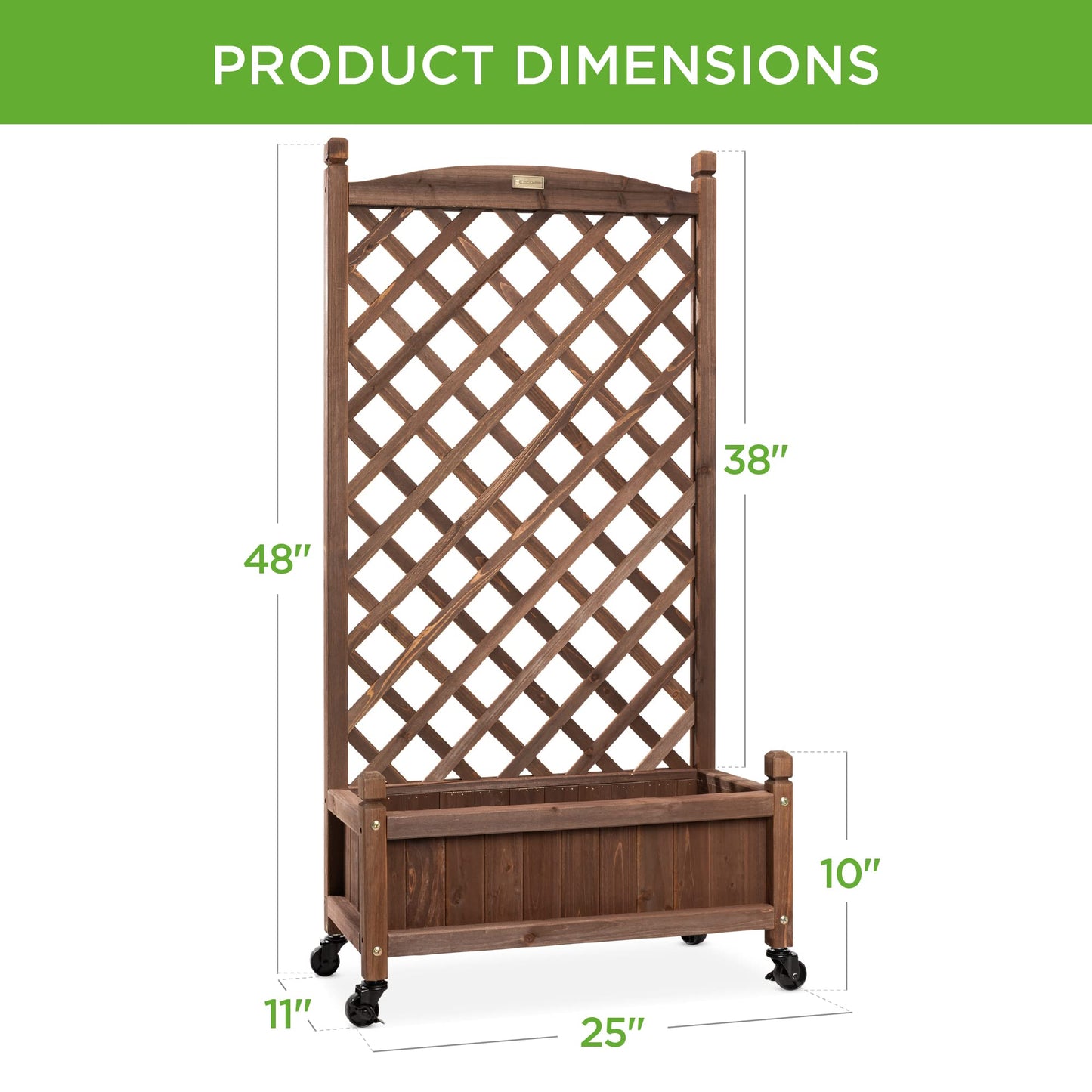 Best Choice Products Set of 2 48in Wood Planter Box & Diamond Lattice Trellis, Mobile Outdoor Raised Garden Bed for Climbing Plants w/Drainage Holes, Optional Wheels - Walnut
