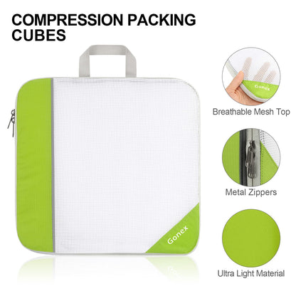 Gonex Travel Compression Packing Cubes Set, 6 Pcs, Green & Rolling Duffle Bag with Wheels, 25 inch, Black